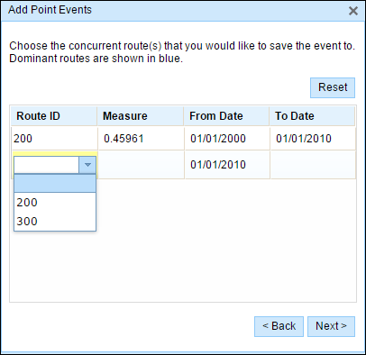 Route ID drop-down menu